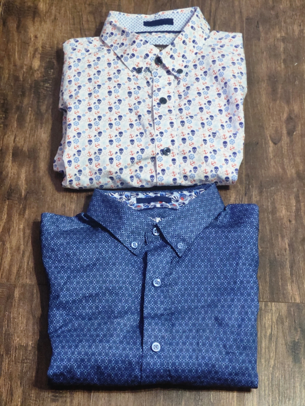 Johnston & Murphy Men's Blue Patterned & White Nautical Print Button-Down Shirts